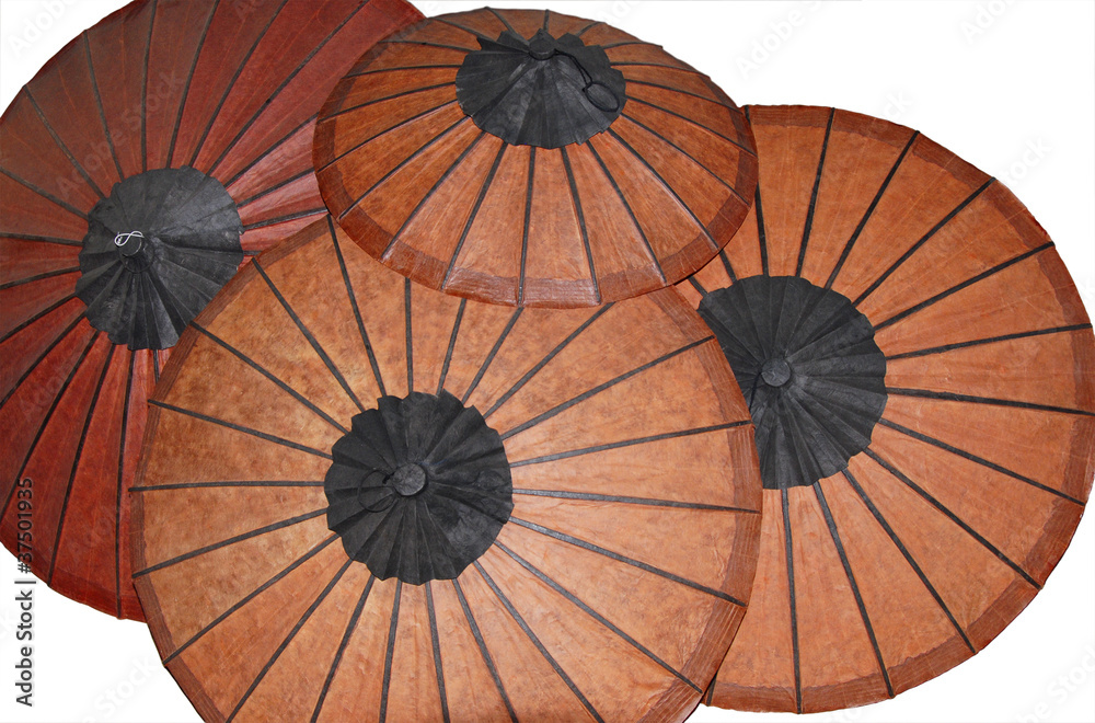 Asian paper  Umbrellas isolated on a white background