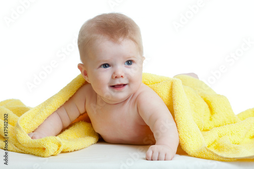 Adorable happy baby in yell...