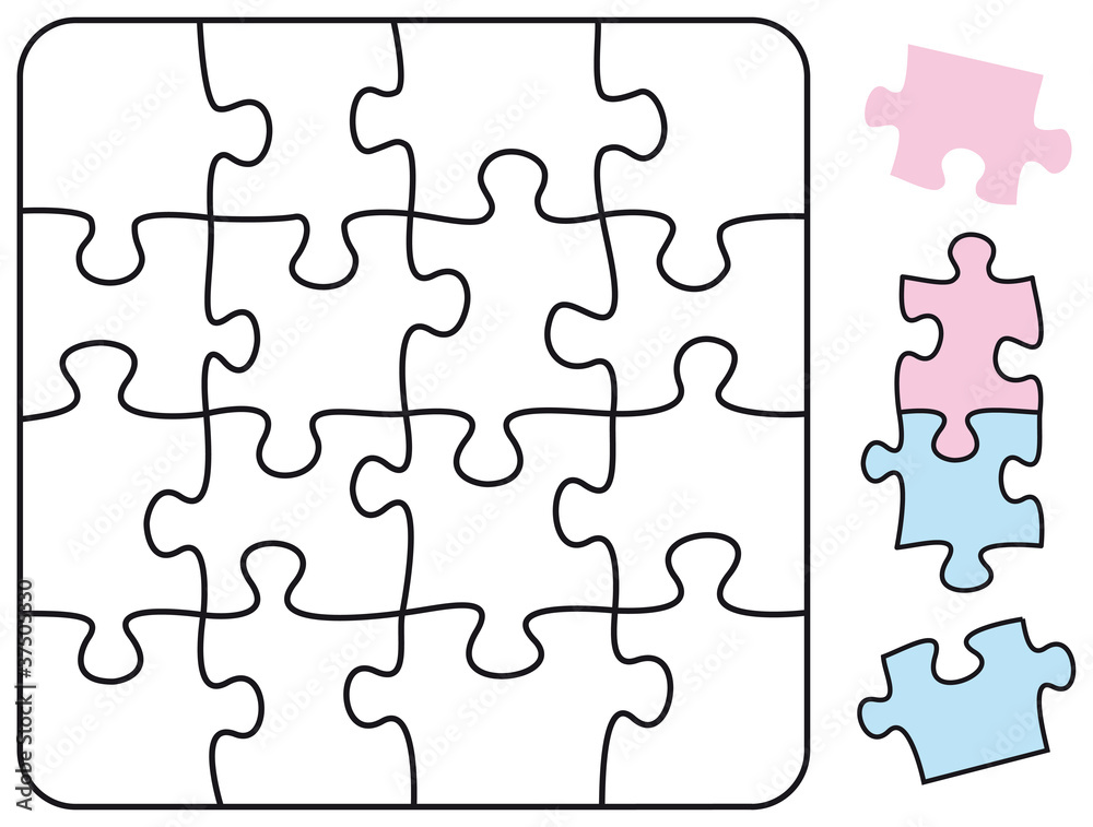 Square Jigsaw Puzzle Square with single pieces which can be individually removed and arranged. Illustration on white background. Vector. Square Jigsaw Puzzle Square with single pieces which can be individually removed and arranged. Illustration on white background. Vector.