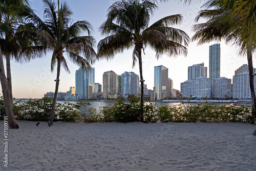 downtown miami vista from island beach photo