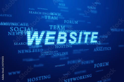 Website. Words cloud on blue background.