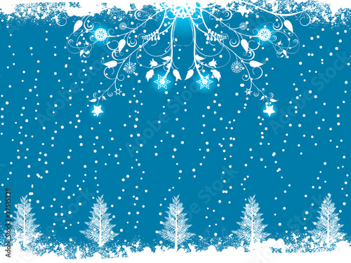 blue winter flourish and christmas tree background