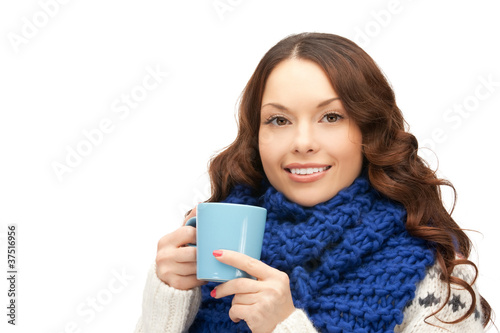 woman with blue mug