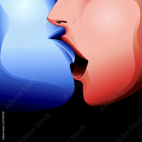 Bacio Labbra Amore Rosso e Blu-Love Kiss Lips Red & Blue