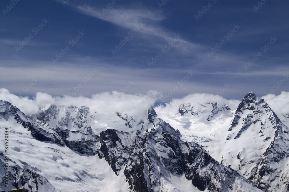 Caucasus Mountains in cloud