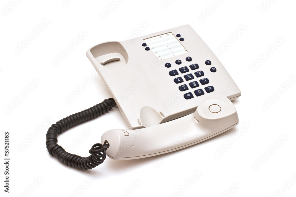 Grey plastic telephone on white background Grey plastic telephone on white background