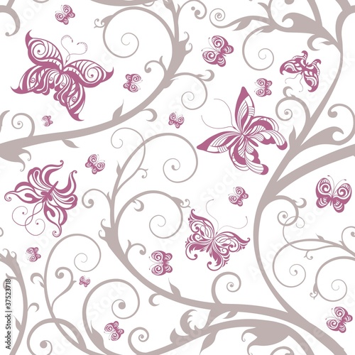 Romantic floral butterfly seamless pattern