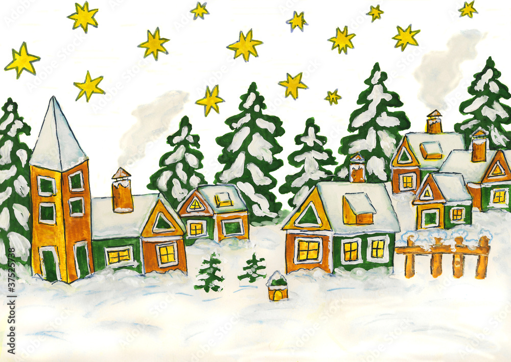 Christmas picture in green and yellow colours Christmas picture in green and yellow colours