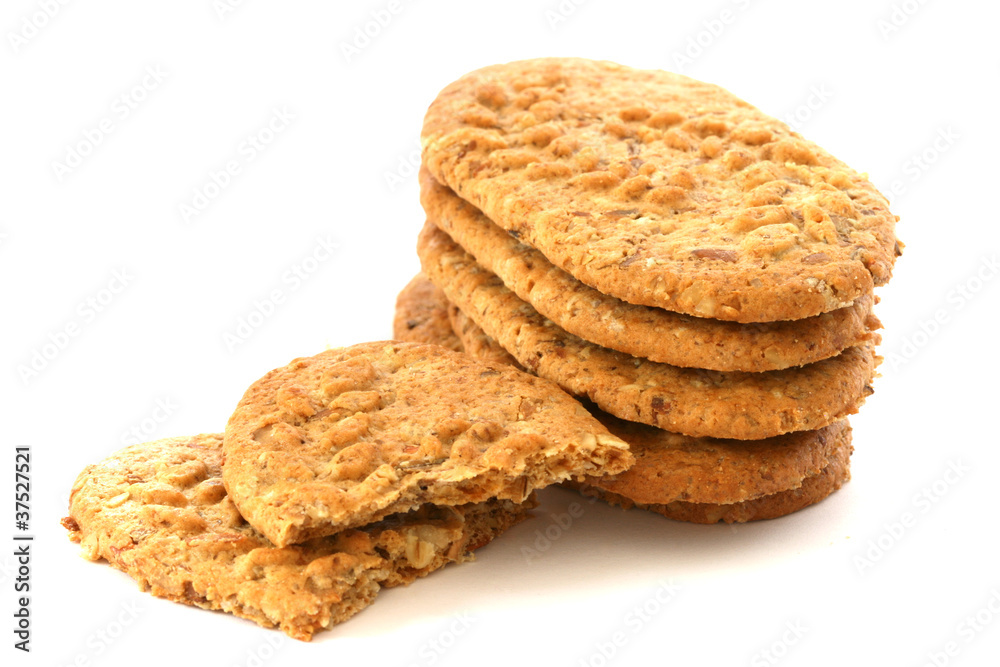 Whole grain biscuits on white background Whole grain biscuits on white background