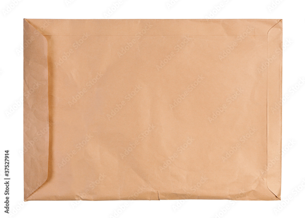 Large used envelope isolated on white background.