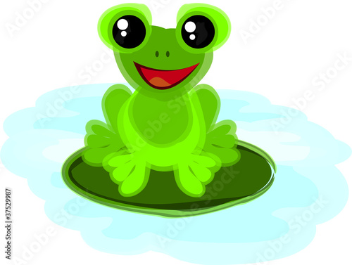 Little Frog Cartoon Character sitting in a pond