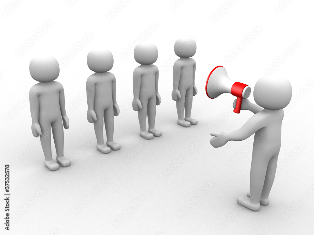 3d people speaking at megaphone in front of the crowd 3d people speaking at megaphone in front of the crowd