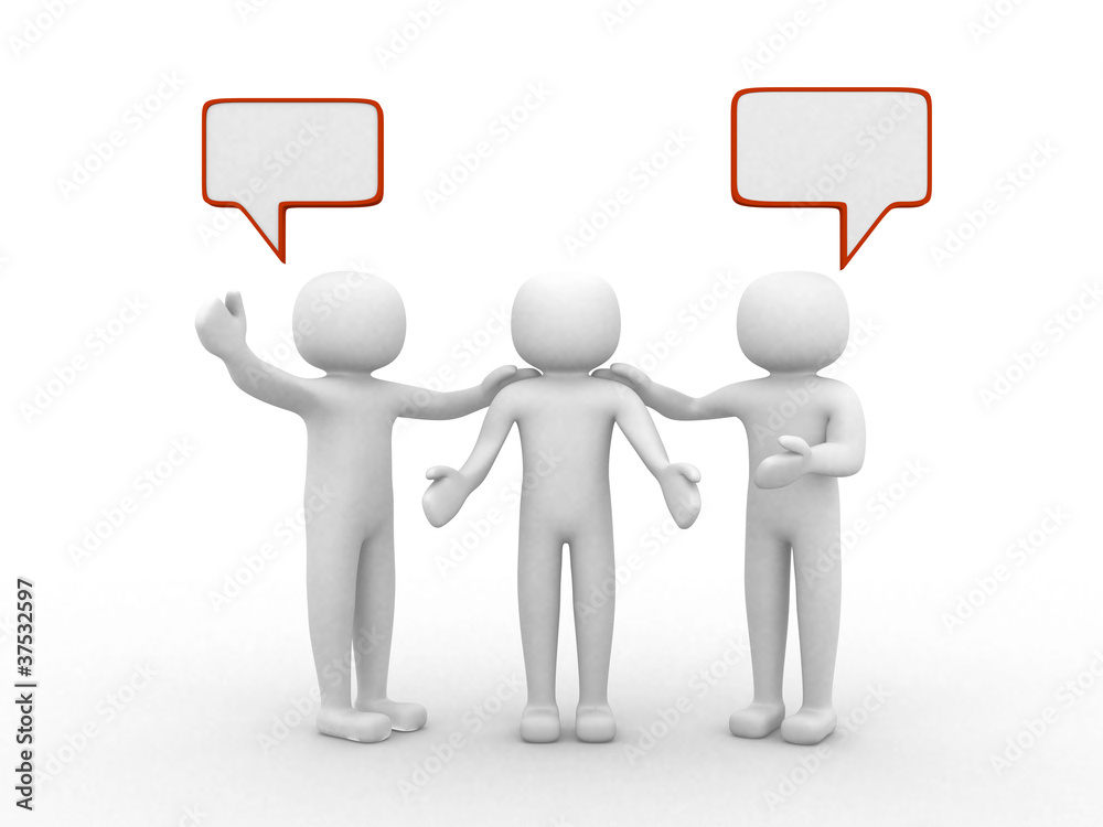 3d small people with empty chat bubbles 3d small people with empty chat bubbles