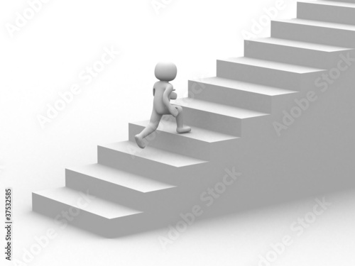3d person character running up on stairs