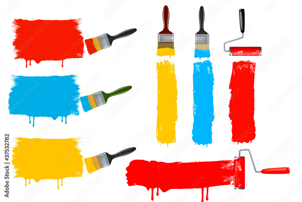 Set of colorful paint roller brushes. vector illustration. Stock Vector