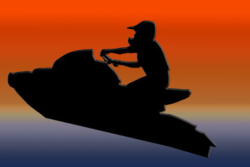 Acrylglasbilder Wasser Motorsport Jetski-Sprung im goldenen Sonnenuntergang  © Snap2Art