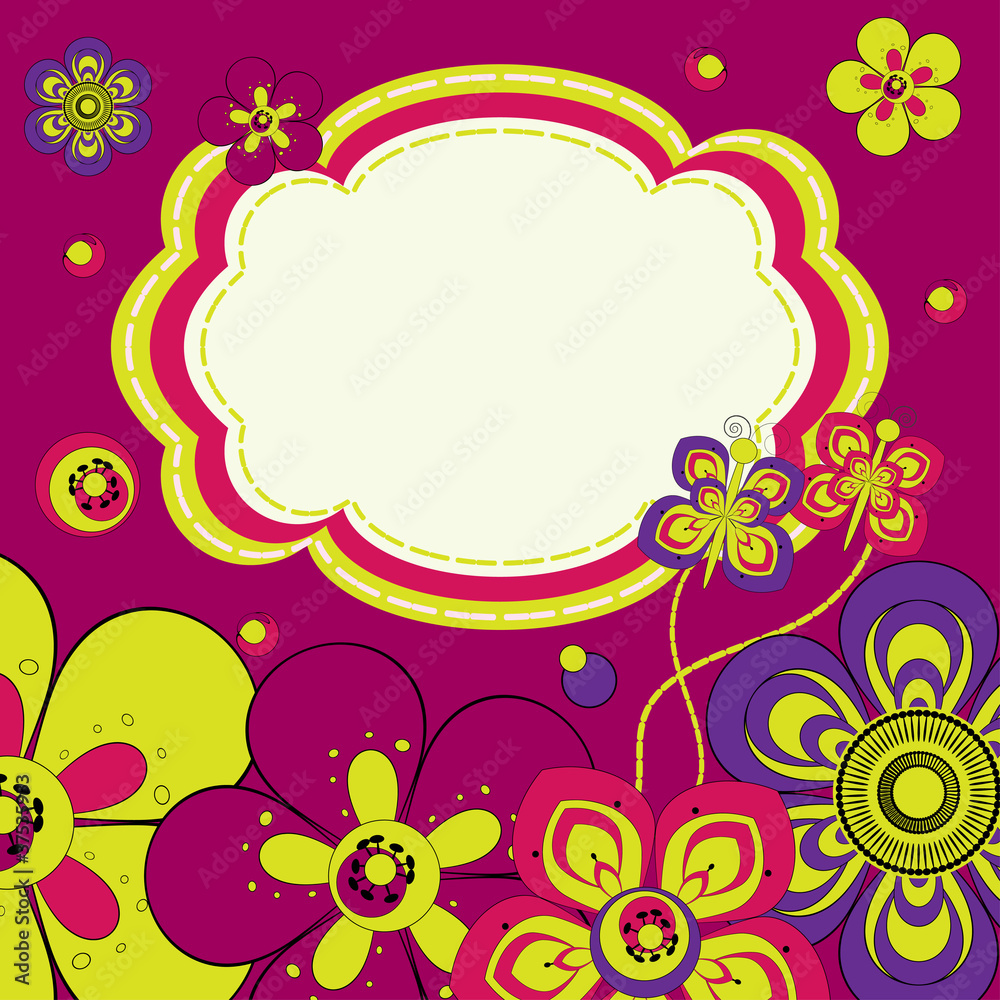 Greeting card with flowers and butterflies Greeting card with flowers and butterflies