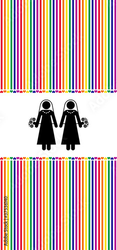 lesbian marriage in a rainbow background