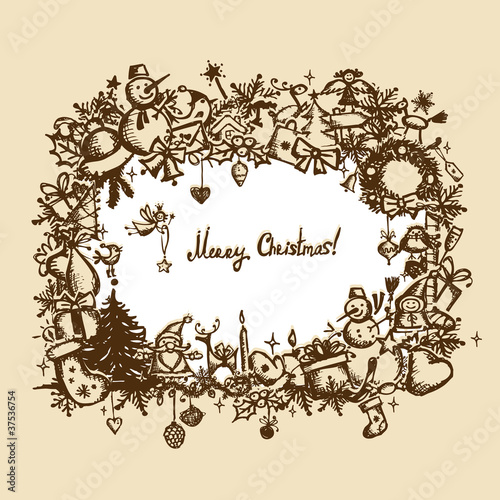 Christmas frame, sketch drawing for your design