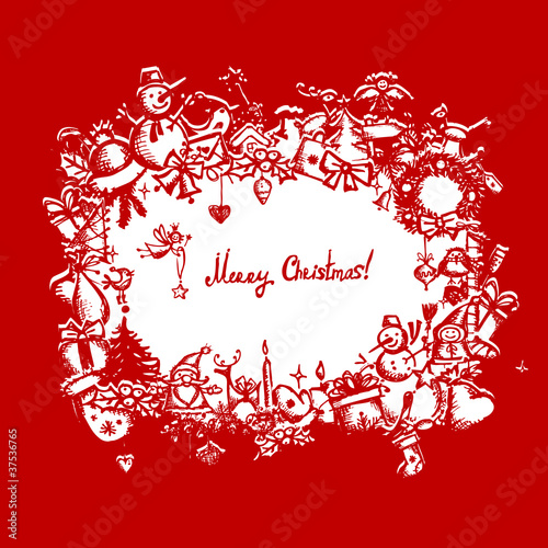 Christmas frame, sketch drawing for your design