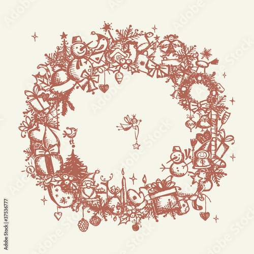 Christmas frame, sketch drawing for your design