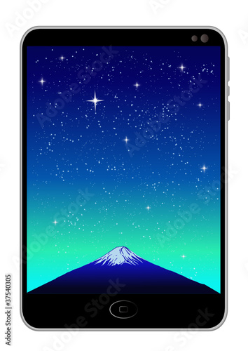 Mobile Phone with FUJI Mt. Background, vector image.