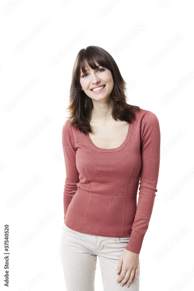Beautiful woman smiling at the camera, isolated on white Beautiful woman smiling at the camera, isolated on white