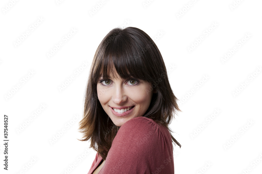 Beautiful woman smiling at the camera, isolated on white Beautiful woman smiling at the camera, isolated on white