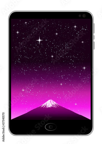 Mobile Phone with FUJI Mt. Background, vector image.