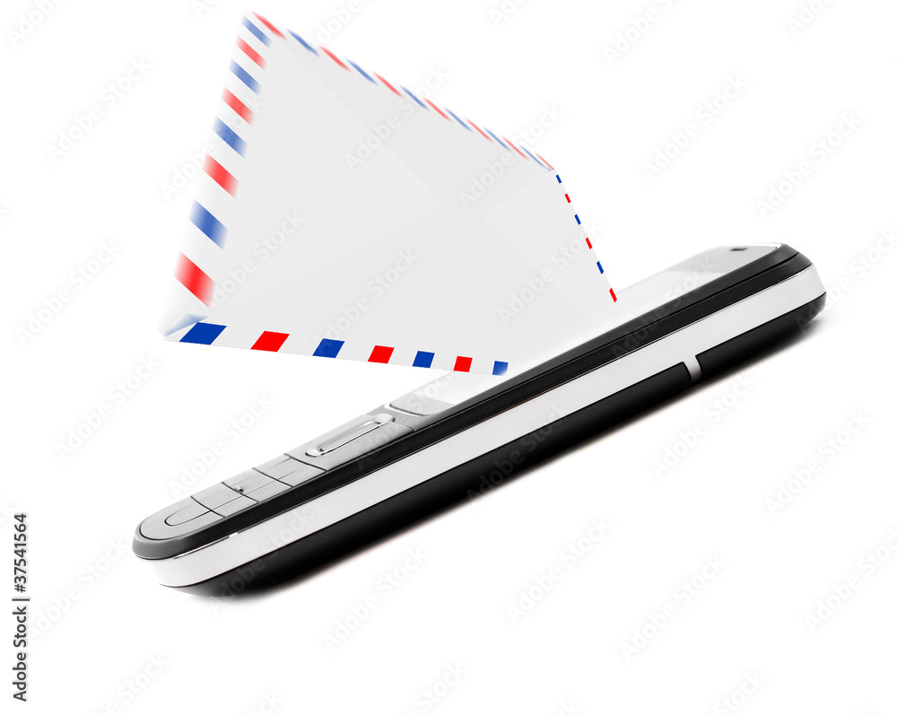 Sms, e-mail concept, post envelope with mobile phone Sms, e-mail concept, post envelope with mobile phone