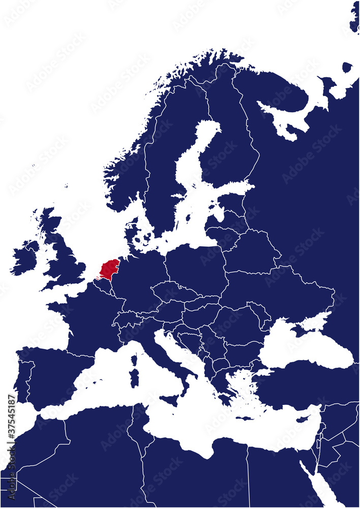 Naklejka premium Blue map of europe with red highlited Netherlands