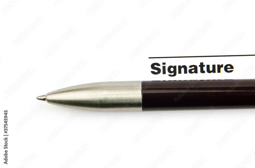 Pen and signature isolated on white Pen and signature isolated on white