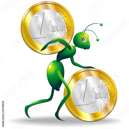 Formica Economia Moneta-Ant Economy Coin-Cartoon-Vector