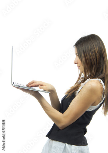 Business woman with modern popular laptop