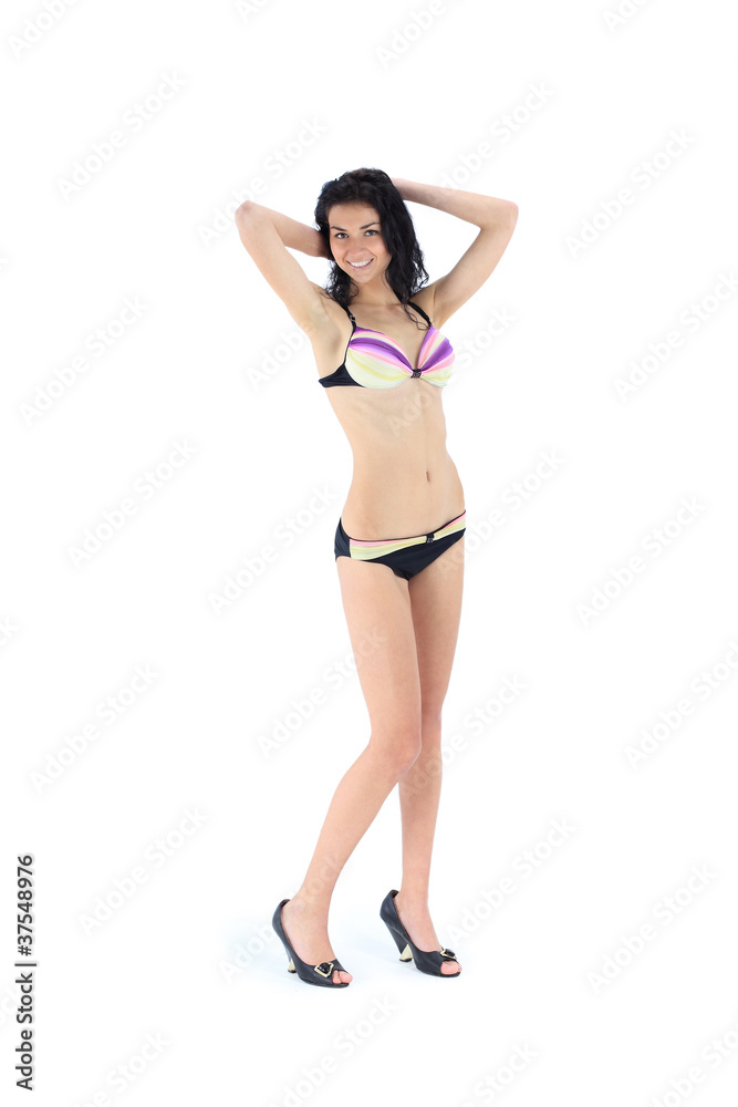 sexy beautiful blond woman in summer swimsuit bikini