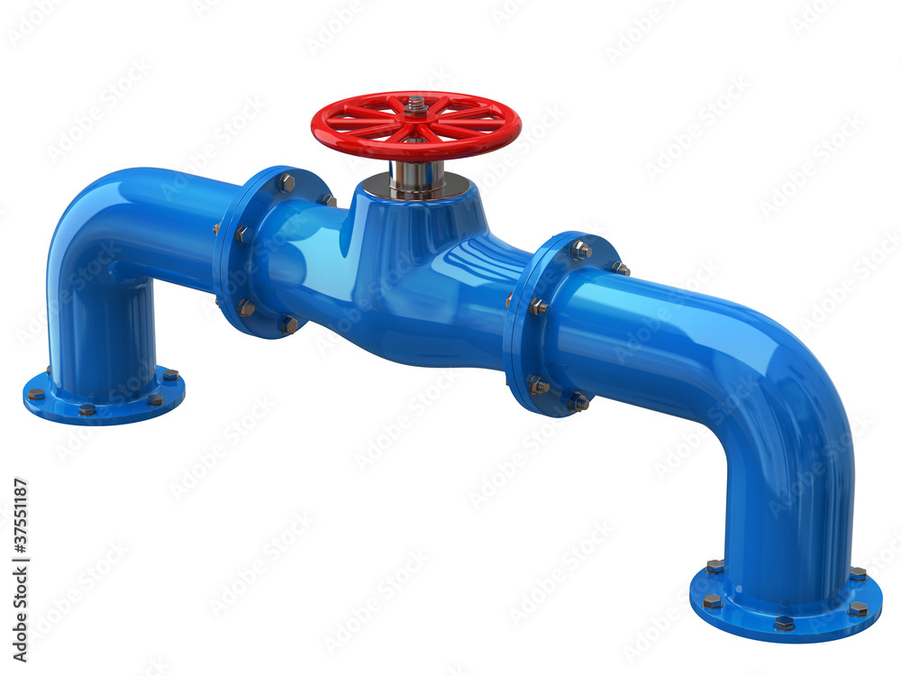 Blue tube with red valves isolated on white background Blue tube with red valves isolated on white background
