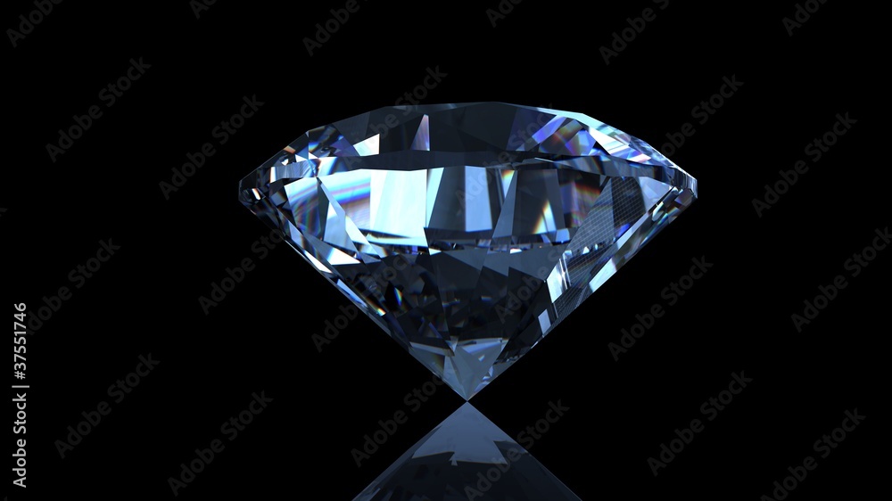 Round blue diamond on black background. Gemstone Round blue diamond on black background. Gemstone