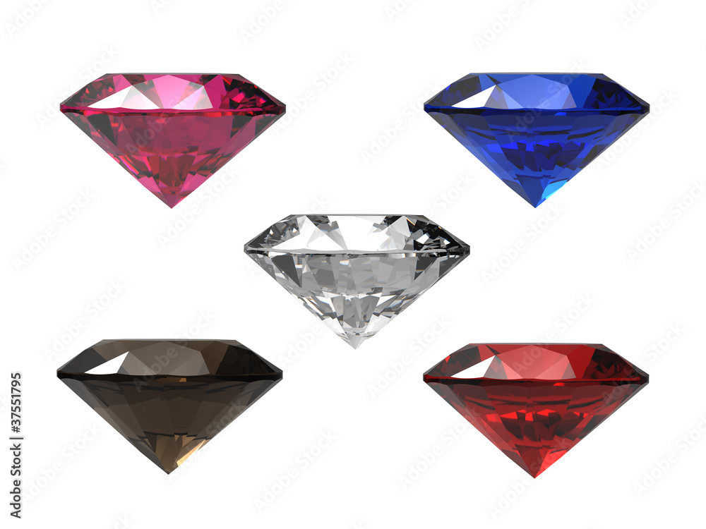 Fototapeta premium Collection gemstone round shape on white background.