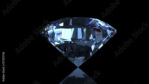 Round blue diamond on black background. Gemstone