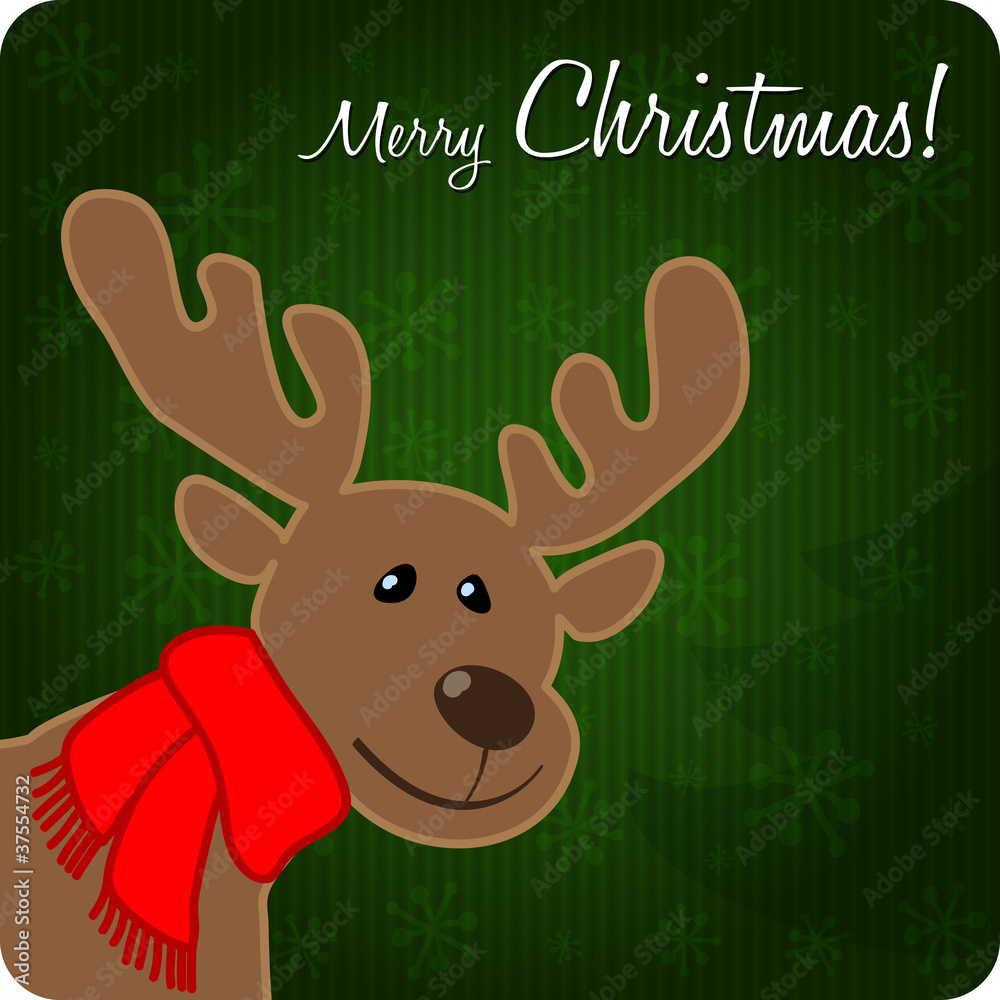 Merry Christmas Rudolph Porträt in Gruen Merry Christmas Rudolph Porträt in Gruen