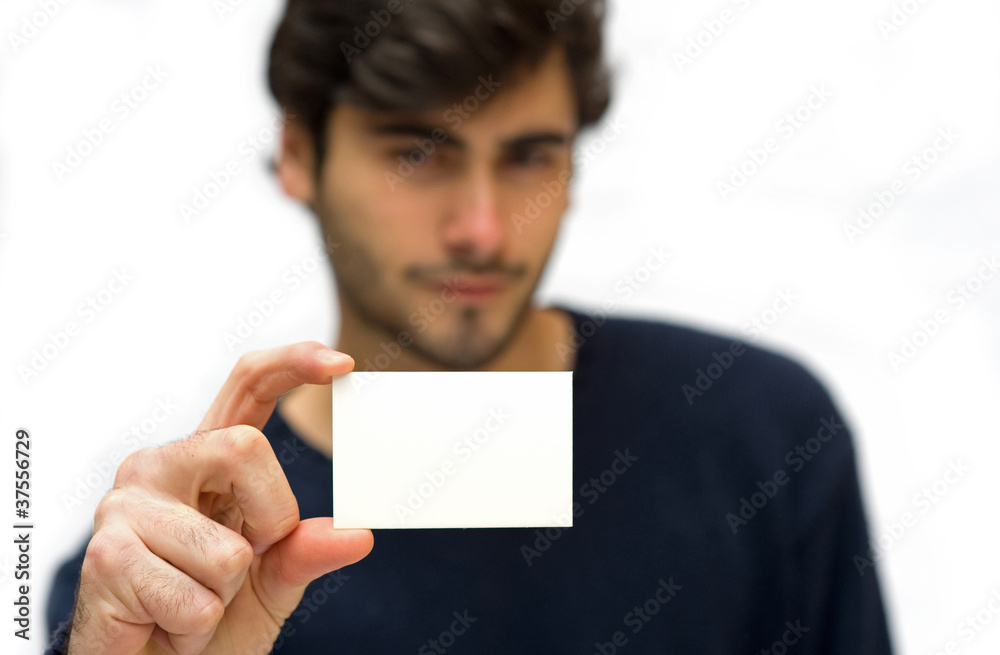 Man showing card isolated on white. Man showing card isolated on white.