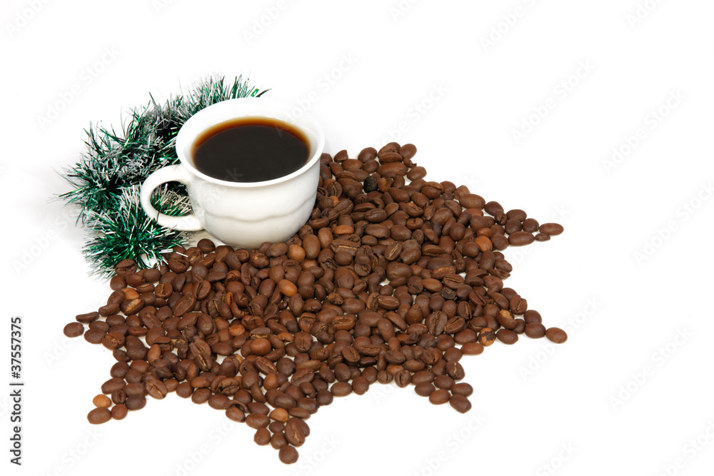 Coffee cup with coffee beans