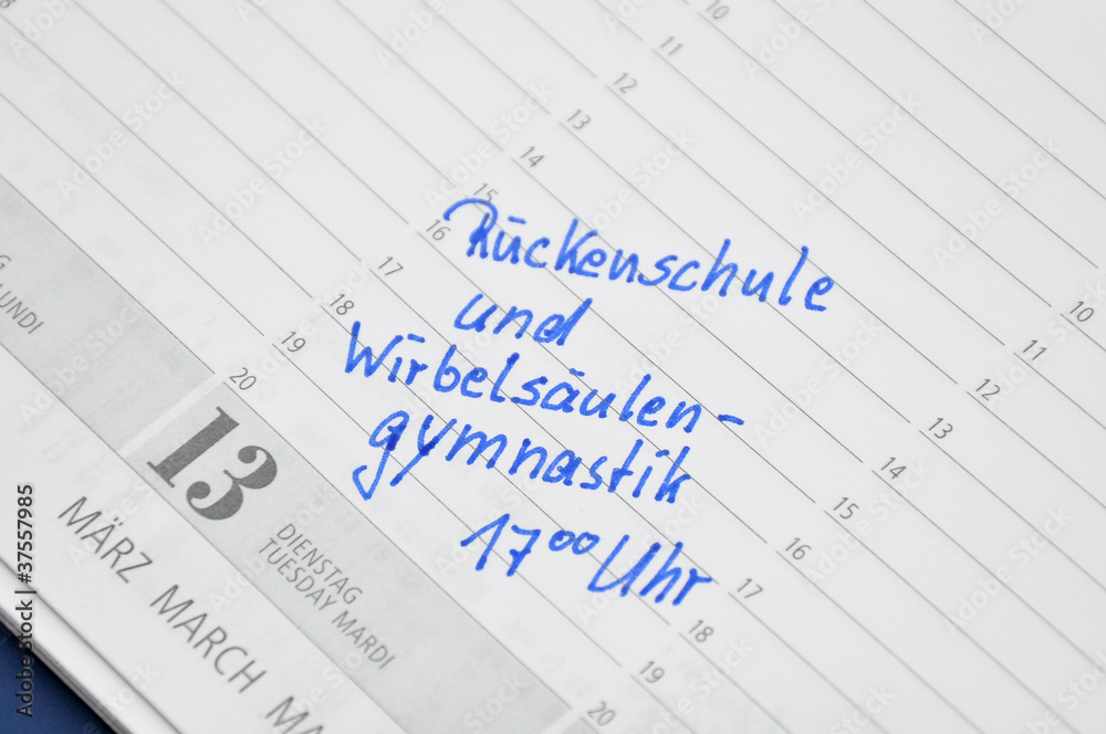 Rückenschule Termin im Kalender notiert