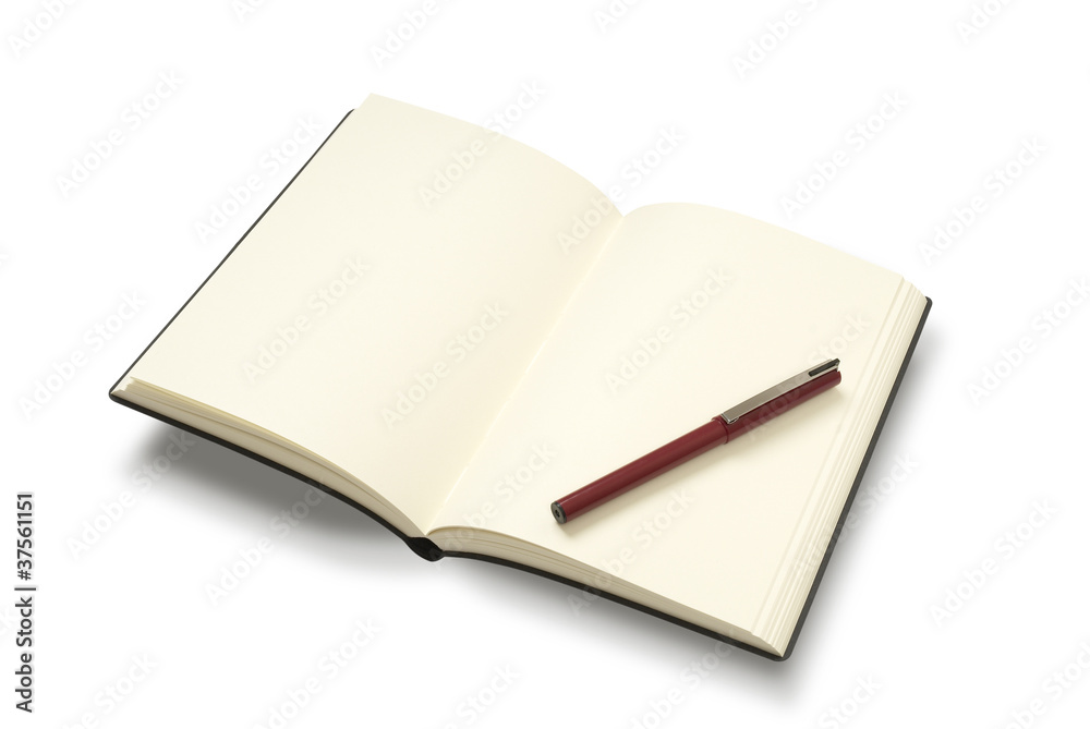 Open notebook with pen Open notebook with pen