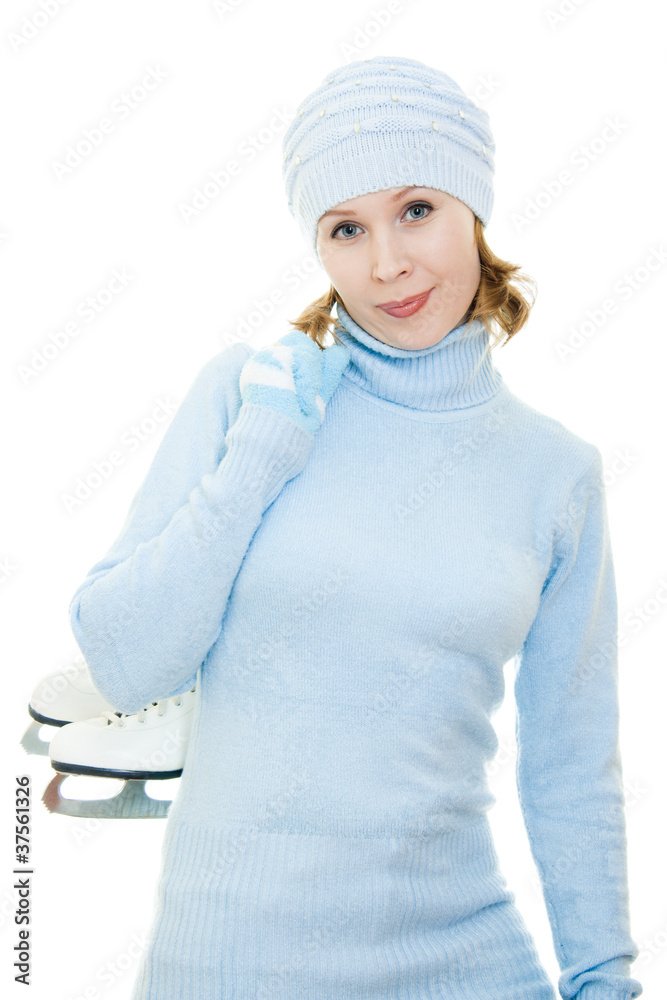 Woman with skates on white background. Woman with skates on white background.