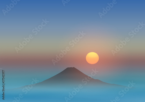 富士山と朝日