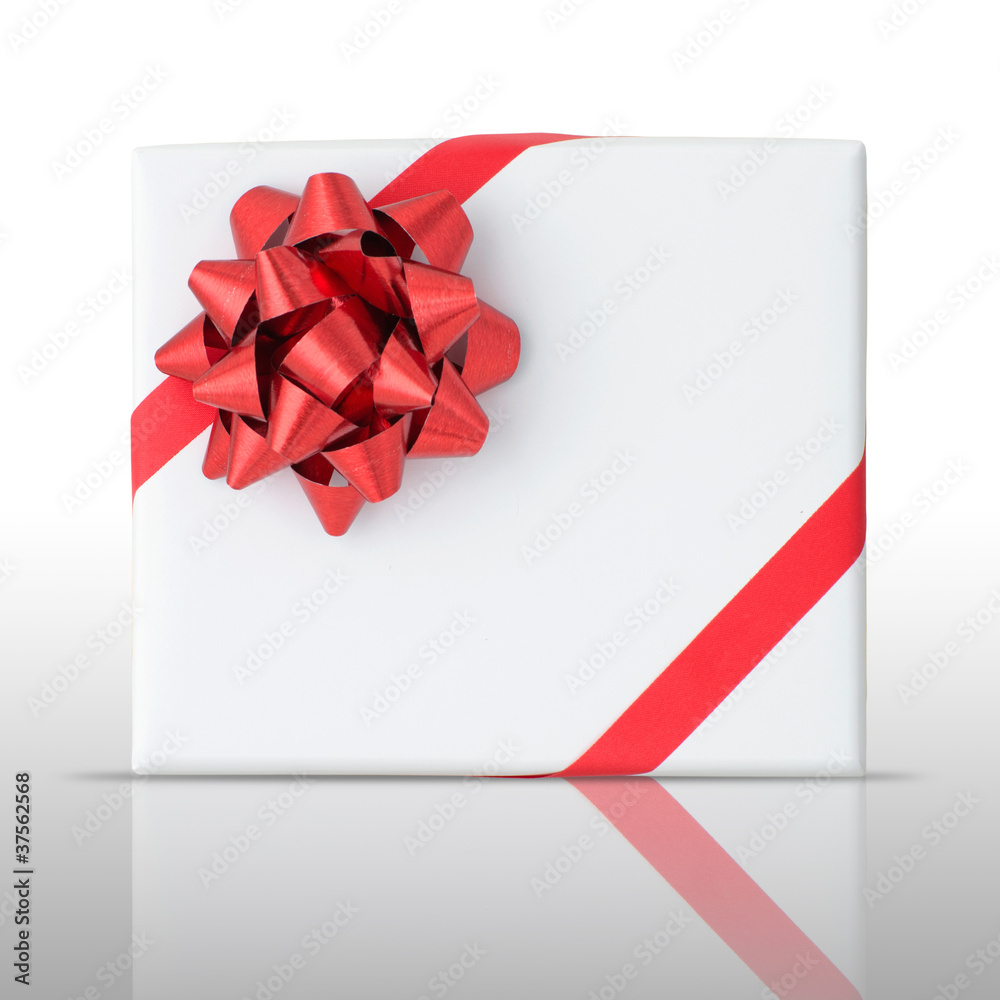 Red star and Oblique line ribbon on White paper box Red star and Oblique line ribbon on White paper box