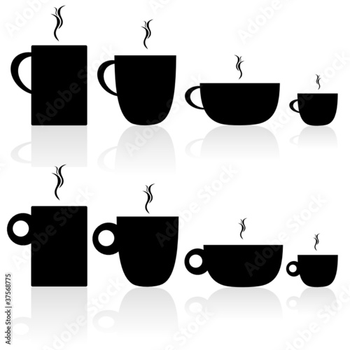 set of coffee and tea cup black silhouette