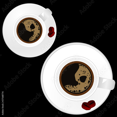 two white cup of coffee on black background
