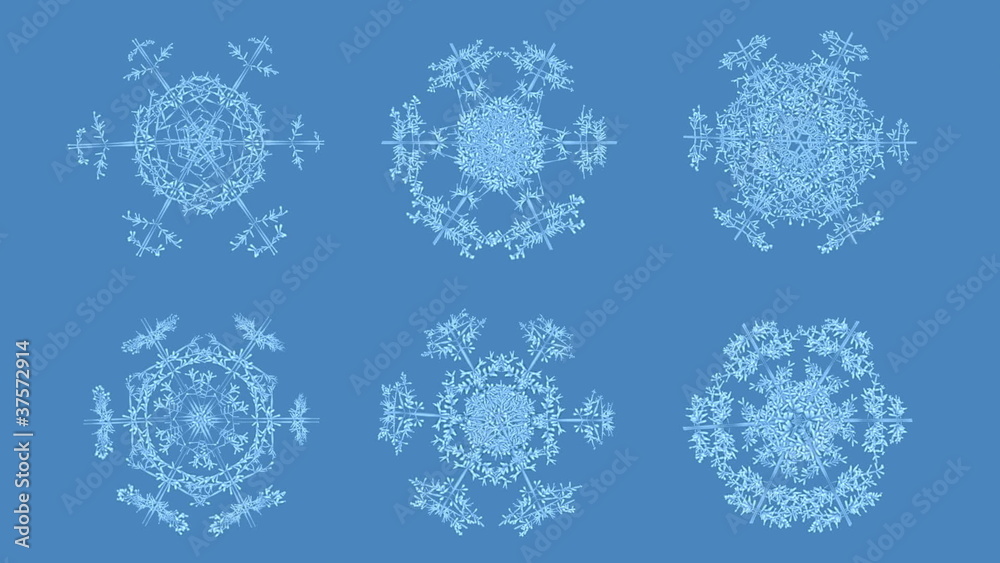 Set of growing snowflakes with alpha Set of growing snowflakes with alpha